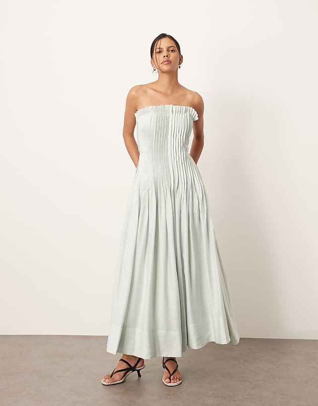 asos ARRANGE pintuck organdy dropped waist bandeau midi dress in light blue
