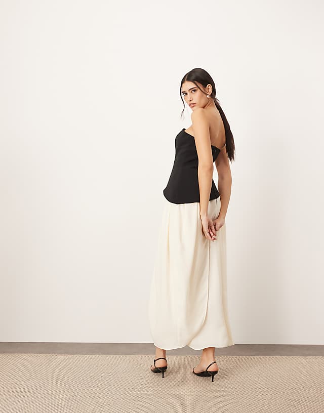 Asos ARRANGE Sculpted Bandeau With Drape Tulip Skirt Midi Dress In Contrast Mono