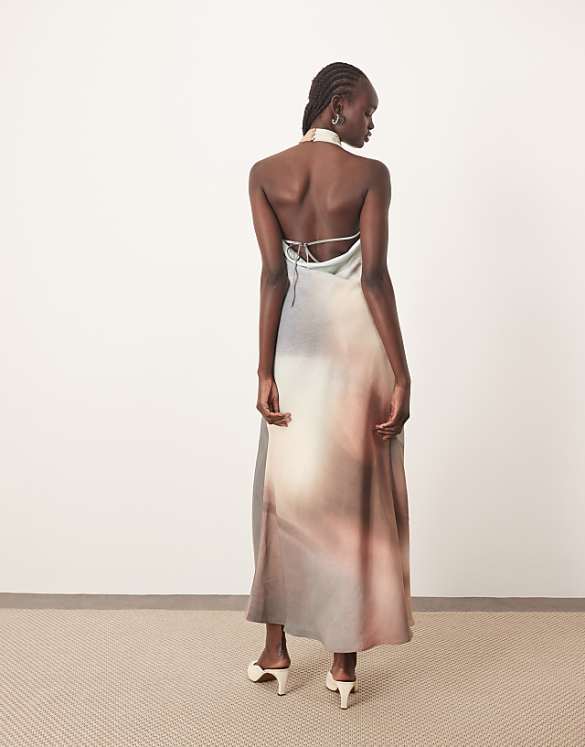 Asos ARRANGE Soft Halterneck Maxi Dress In Orchid Flower Print