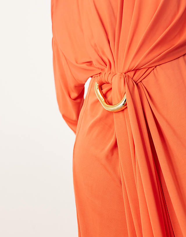 Asos ARRANGE Soft Pleat Maxi Dress With Hardware Detail In Red