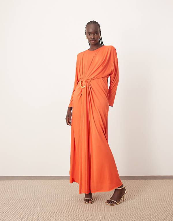asos ARRANGE soft pleat maxi dress with hardware detail in red