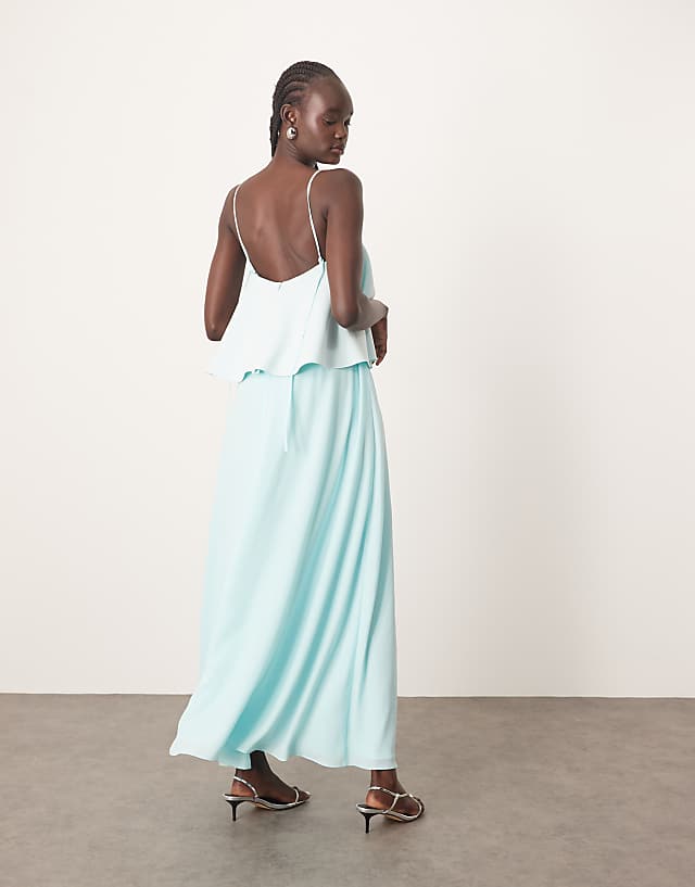 Asos ARRANGE Strappy Layered Volume Maxi Dress In Light Blue