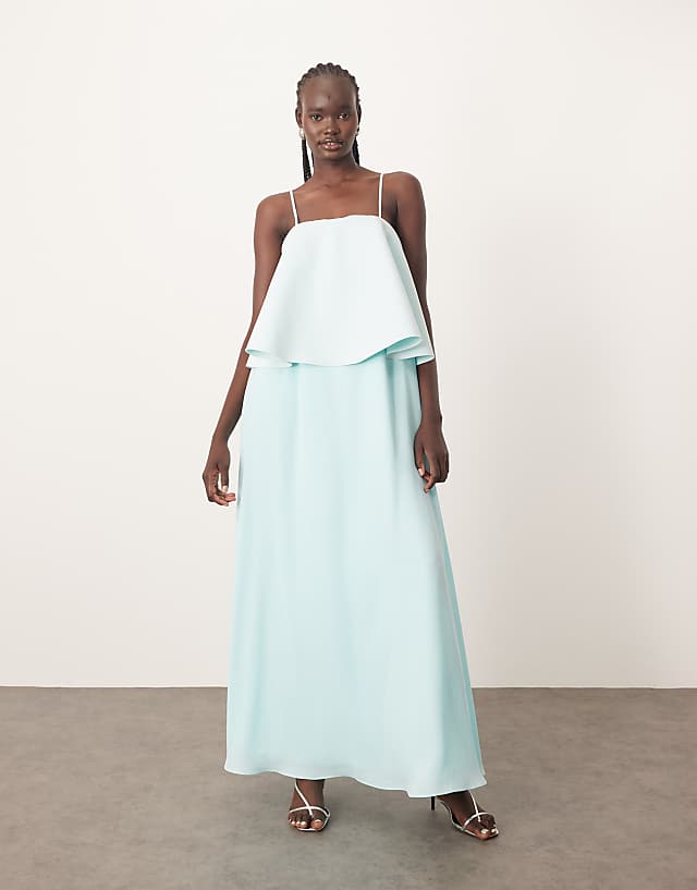 asos ARRANGE strappy layered volume maxi dress in light blue