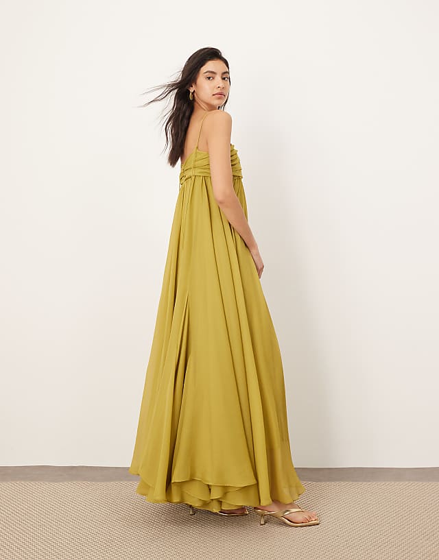 Asos ARRANGE Super Full Trapeze Cami Godet Maxi Dress In Chartreuse