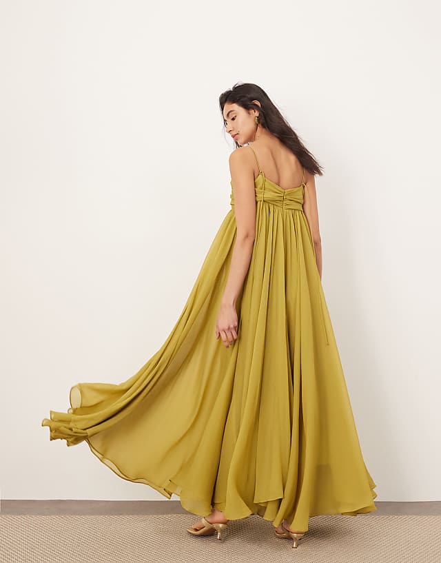 Asos ARRANGE Super Full Trapeze Cami Godet Maxi Dress In Chartreuse