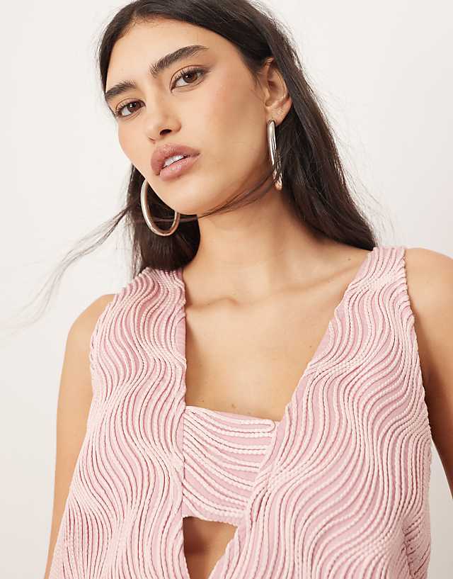 Asos ARRANGE Wave Textured Plunge Mini Dress In Baby Pink