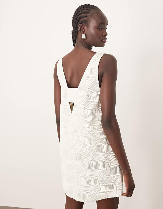 Asos ARRANGE Wave Textured Plunge Mini Dress In White