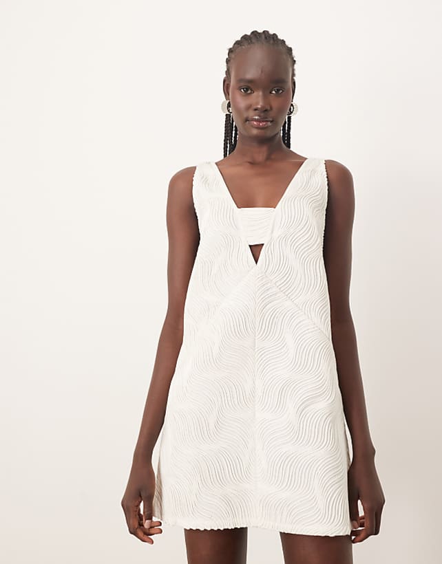 asos ARRANGE wave textured plunge mini dress in white