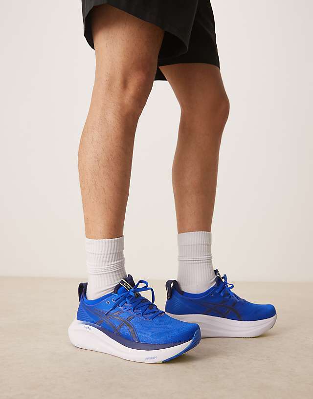 asos Asics Gel-Nimbus 27 running trainers in illusion blue and indigo blue