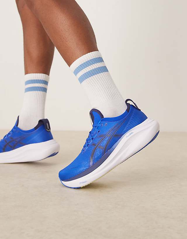 asos Asics Gel-Nimbus 27 running trainers in wave teal and saxon green