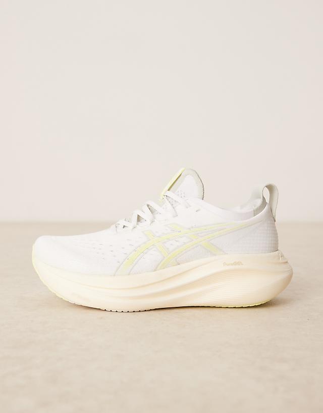 Asos Asics Gel-Nimbus 27 Running Trainers In White And Huddle Yellow