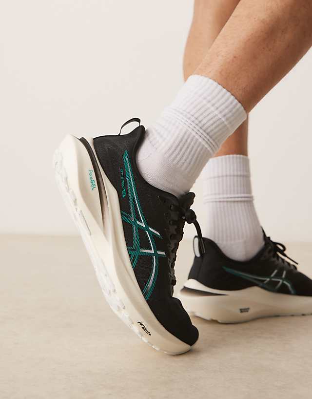 asos Asics GT-2000 13 running trainers in black and wave teal