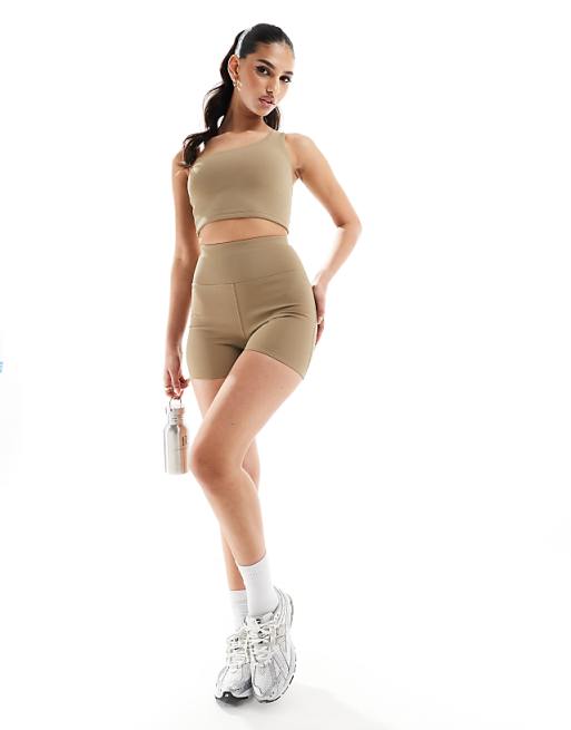 Asos 4505 Active Rib Asymmetric Vest Top In Beige