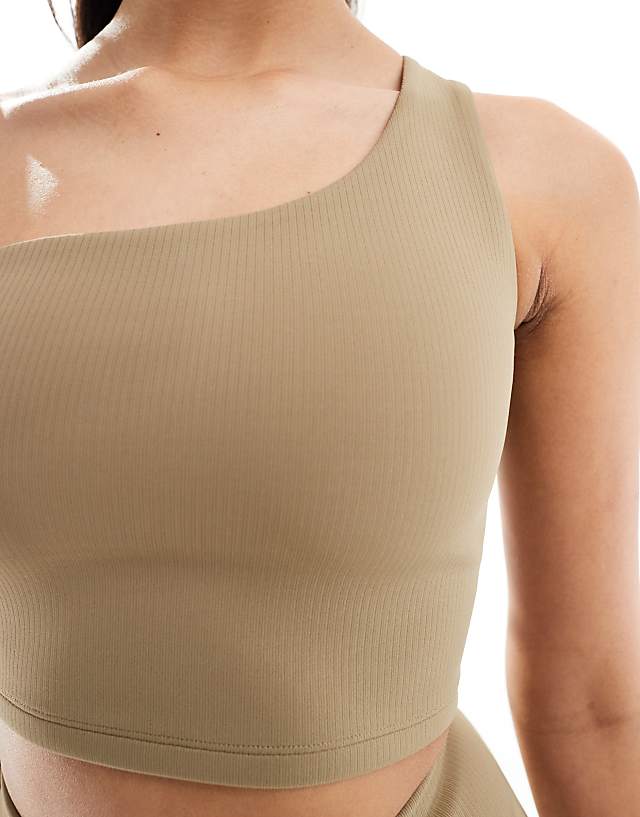 Asos 4505 Active Rib Asymmetric Vest Top In Beige