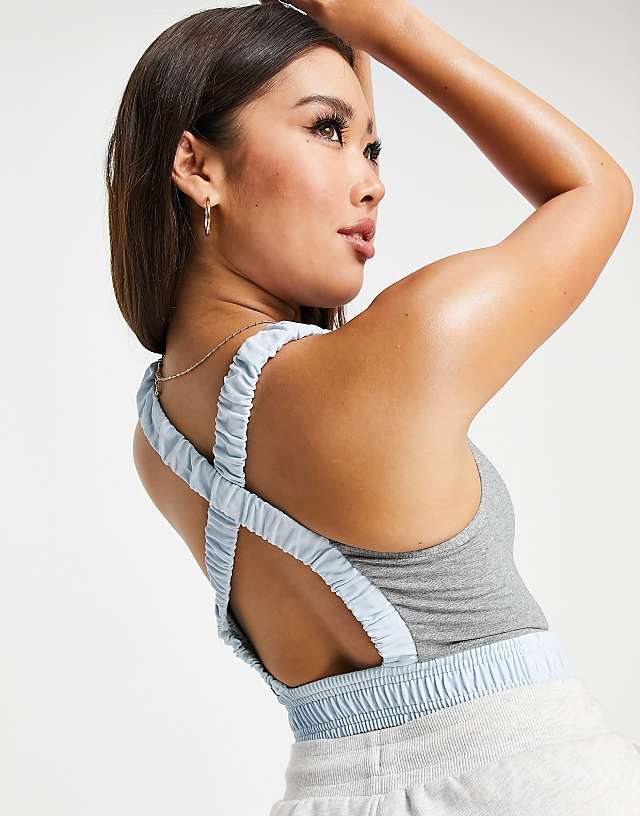 Asos ASOS 4505 Cami Top With Ruched Strap Detail In Cotton - GREY