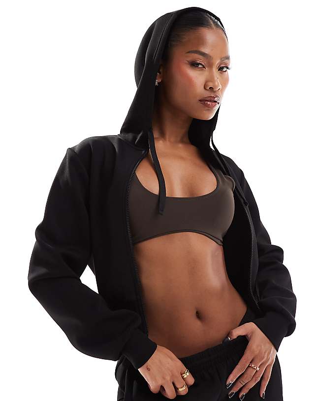 asos 4505 cropped performance hoodie in black