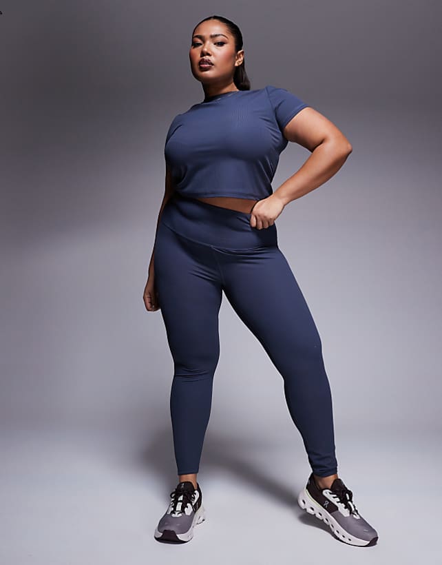asos 4505 Curve soft touch rib co-ord in blue grey