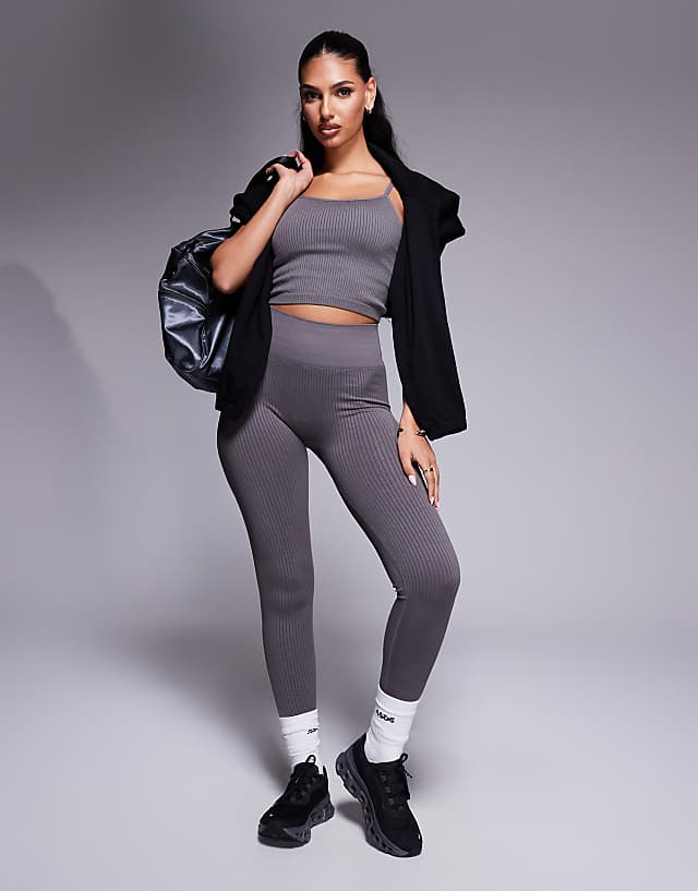 Asos 4505 Icon Seamless Rib Set In Steel Grey