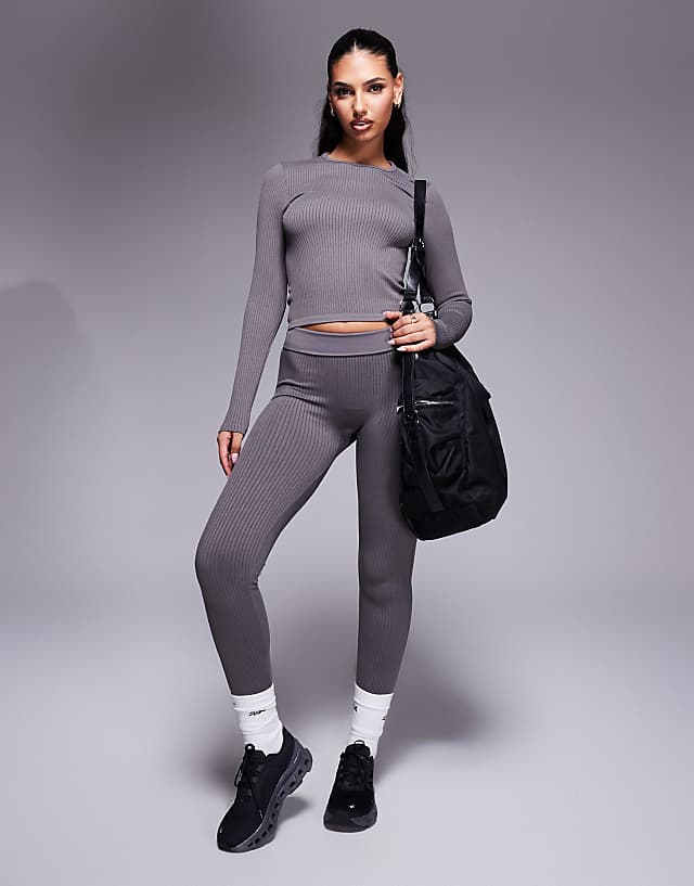 asos 4505 Icon seamless rib set in steel grey