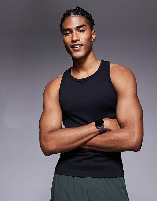 asos 4505 Icon seamless rib slim fit vest in black