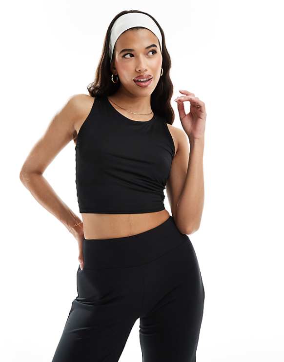 asos 4505 icon slightly cropped vest top in black