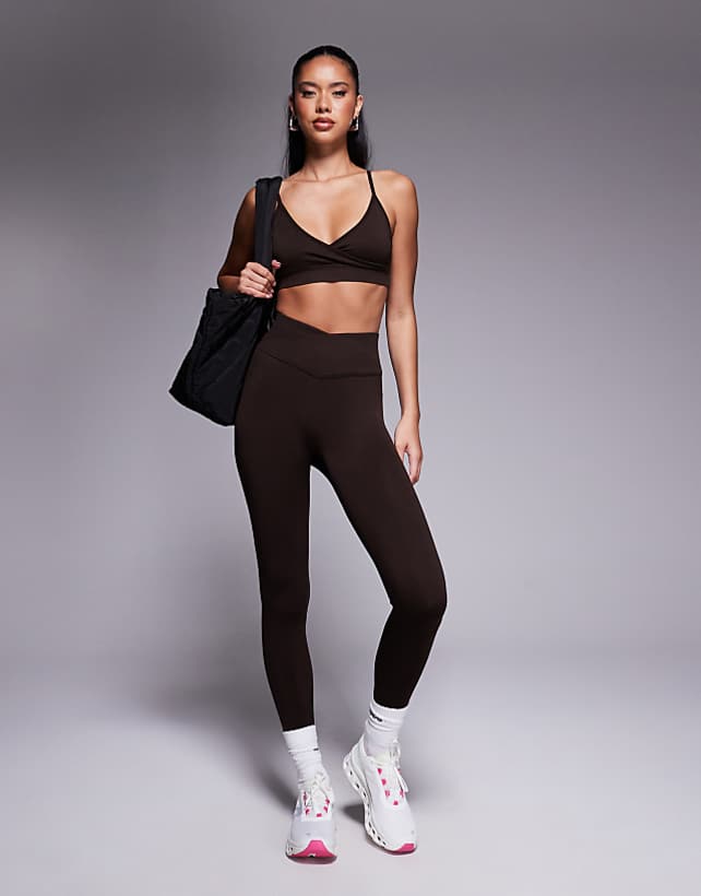 asos 4505 seamless wrap detail co-ord in ganache