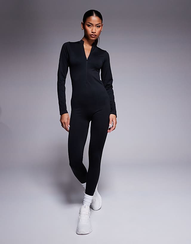 Asos 4505 Seamless Zip Front All-in-one In Black