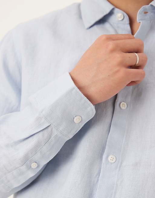 Asos Abercrombie & Fitch Linen Dress Shirt In Blue