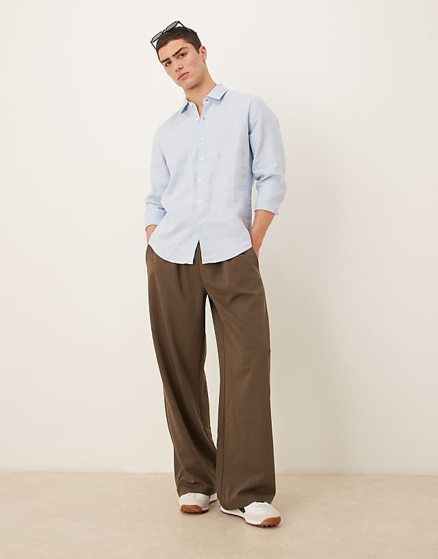Asos Abercrombie & Fitch Linen Dress Shirt In Blue