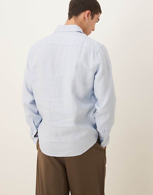 Asos Abercrombie & Fitch Linen Dress Shirt In Blue