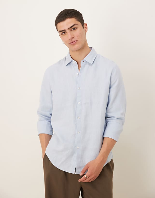 asos Abercrombie & Fitch linen dress shirt in blue