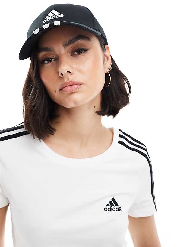 asos adidas Baseball 3 stripe cap in black