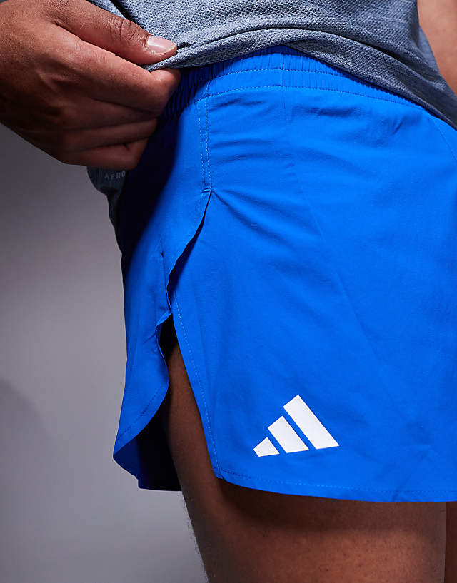 Asos Adidas Running Adizero Split Shorts In Blue