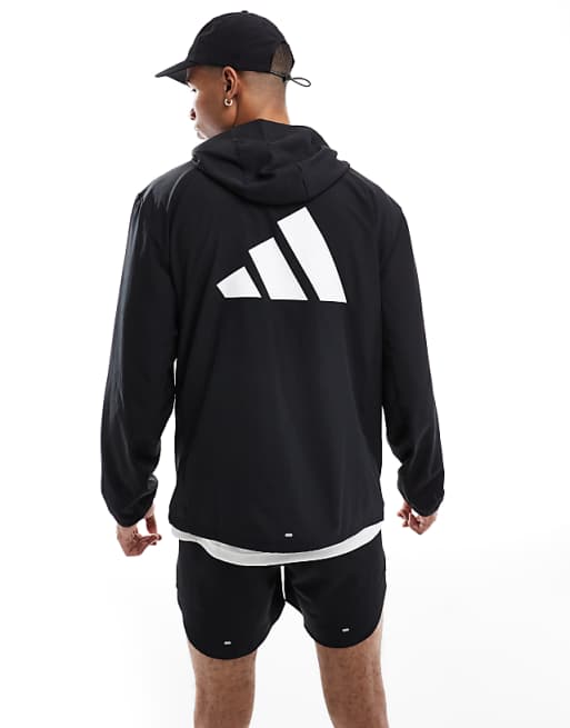 Asos Adidas Running Hooded Jacket In Black
