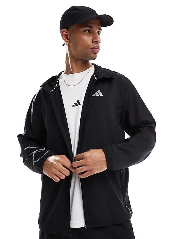 Asos Adidas Running Hooded Jacket In Black
