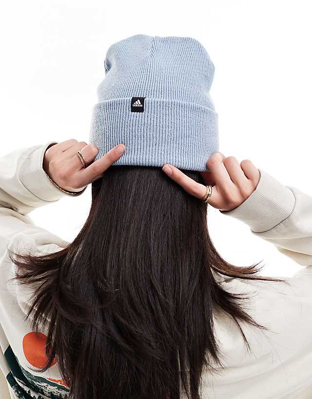 Asos Adidas Training 3 Stripe Beanie In Blue
