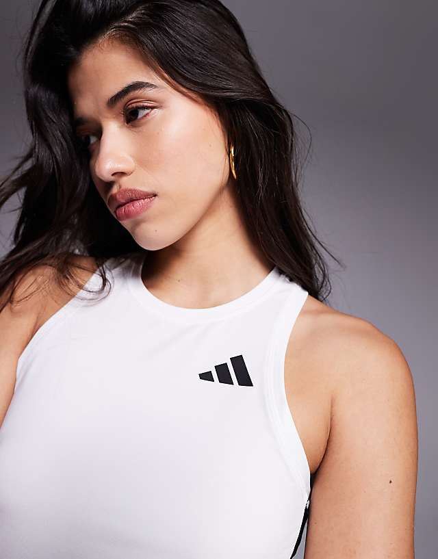 Asos Adidas Training 3 Stripe Vest Top In White