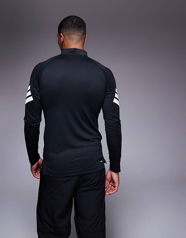 Asos Adidas Training Gym+ 3 Stripe 1/4 Zip In Black