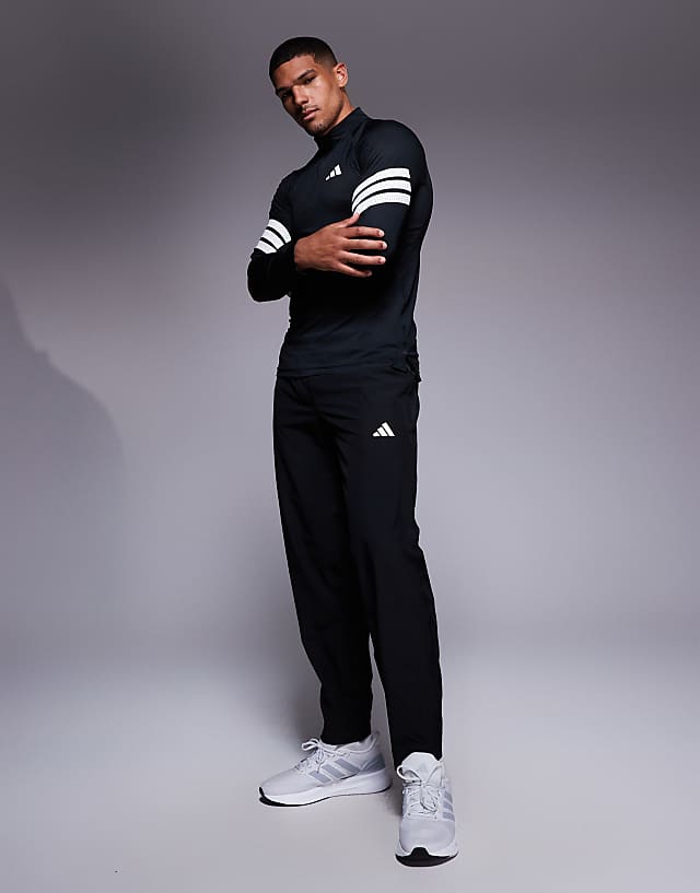 Asos Adidas Training Gym+ 3 Stripe 1/4 Zip In Black
