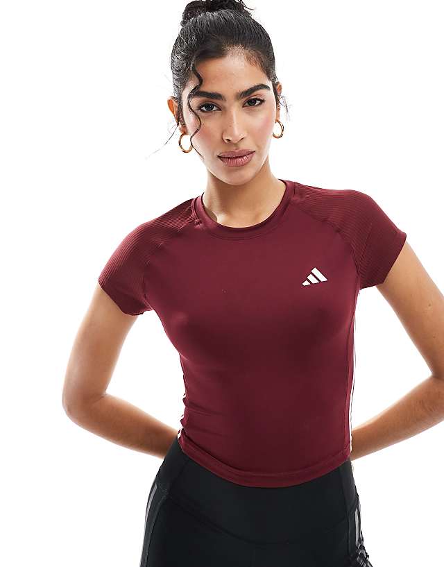 asos adidas Training Hyperglam t-shirt in burgundy