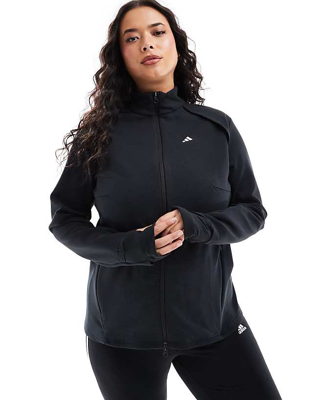 Asos Adidas Training Plus Zip Through Top In Black