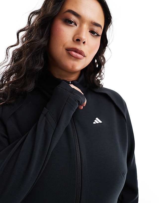 asos adidas Training Plus zip through top in black
