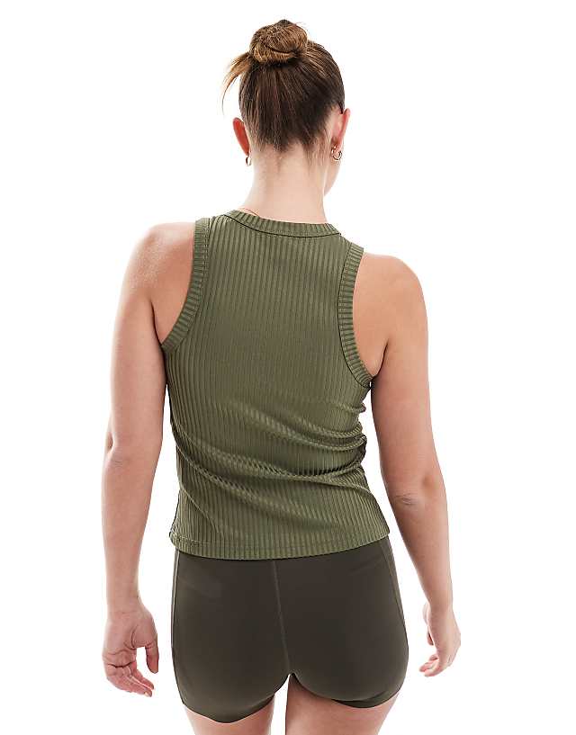 Asos Adidas Training Rib Tank Top In Olive Green