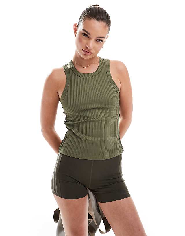asos adidas Training rib tank top in olive green