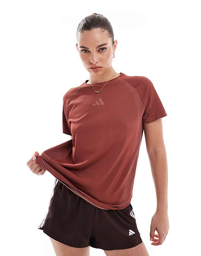 asos adidas Training seamless t-shirt in burgundy