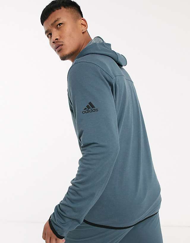 Asos Adidas Training Zip Through Hoodie In Blue