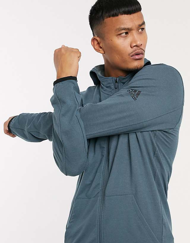 Asos Adidas Training Zip Through Hoodie In Blue
