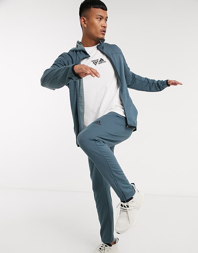 Asos Adidas Training Zip Through Hoodie In Blue