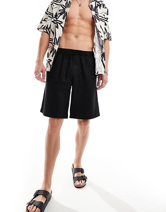 Asos ADPT Linen Mix Shorts In Black