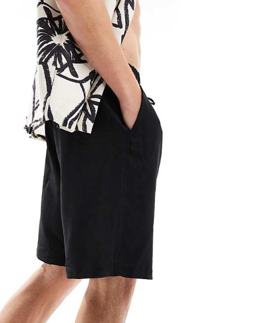Asos ADPT Linen Mix Shorts In Black